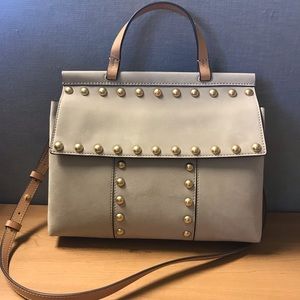 Tory Burch T stud suede satchel clay
